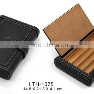 Black Leather cigar case travel humidor supplier