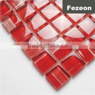 hand-painted red glass mosaic for bathroom wall tile mosaic