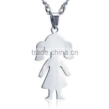 Women Men stainless steel smooth litter girl pendant necklace