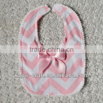 Wholesale Pink chevron cotton bibs with pink satin bows