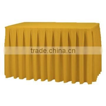 Polyester table skirt, fitted table skirt over the table