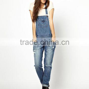 Wholesale 100% cotton patch pockets denim jumpsuit