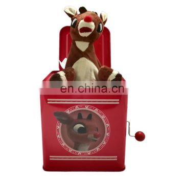 2017 custom jack in the box plush toy snowman New Christmas Sing song gift JR-0009 music box