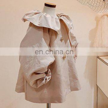 2020 autumn girls windbreaker lotus leaf collar lace puff sleeve coat coat trench coat