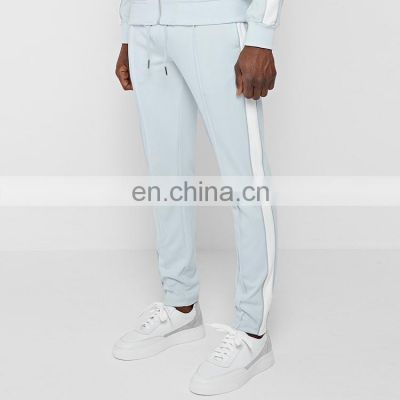 New men custom fit Casual pants blue Side stripe Color matching daily Sporty style pants