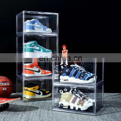 Wholesale acrylic magnetic side open custom transparent shoe box with custom logo organizer clear plastic shoe box storage