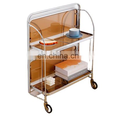 new design Stainless Steel Mobile Storage Holders Trolley Transparent Vintage folding Party Serving Trolley Bar Cart