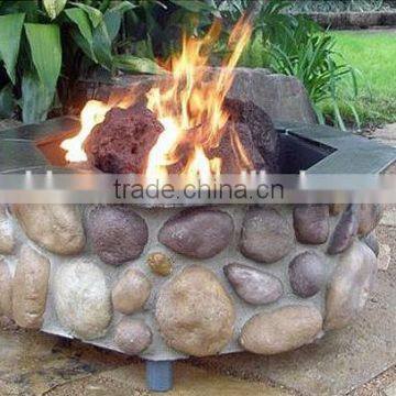 Octagona River Rock Stone Outdoor Gas Fire Pit