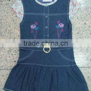 stock blue color girls one piece dress pattern SO