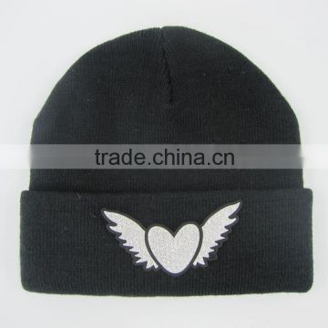 promotional wholesale unisex acrylic knit beanie lapel hat with logo