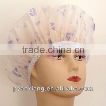 Factory supply eva purple printed environmently friendly shower caps or hats for hotel and home,etc.