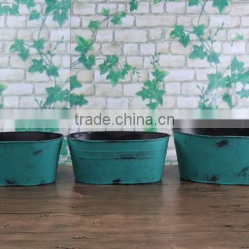 China manufacturer Antique series blue oval metal flowerpots stand