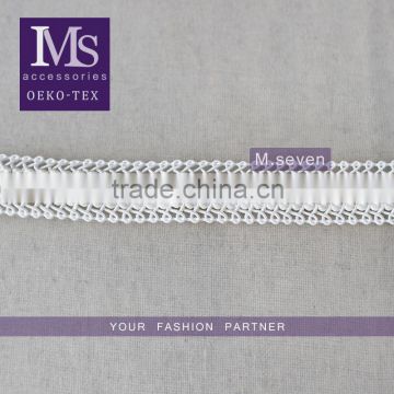 100% polyester kintted lace trim with white color leather ribbon trimmings for garment