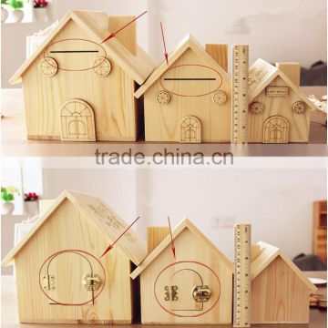 Antique Kid's DIY Wooden Piggy Bank House creative high quality wooden coin box