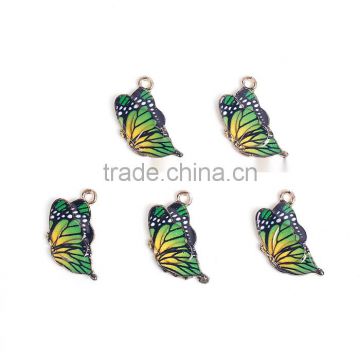 Zinc Based Alloy Butterfly Wing Charms Butterfly Animal Gold Plated Green Enamel