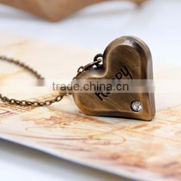 Vintage Cartoon heart shape Lock Pocket Watch Long Chain Sweater Necklace