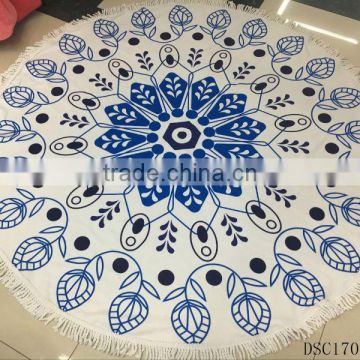 China wholesale bulk adult mosaic printed round beach towel mat with tassel