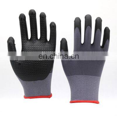 15 Gauge Nylon Knitted Black Nitrile Coated PVC Dotted One Sides Work Gloves