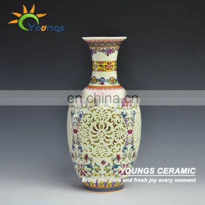 Antique Arts Chinese Handmade Famille Rose Decorative Porcelain Vase Hollow Out Vase