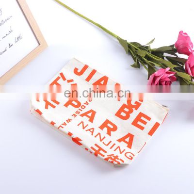 Wholesale Custom Logo Printed Gift Cotton Canvas Carry All Pouch Fashion Toiletry Travel Makeup Cosmetic Bag