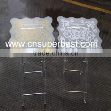 folding clear acrylic coffee table made by acrylic material with printing logo surface
