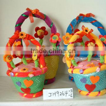 S/L beautiful customized soft plush stuffed colour basket toy with color plush flowers for valentine day
