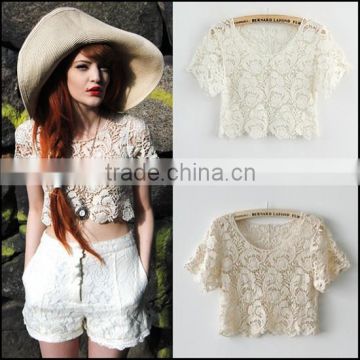 Ladies sexy knitted hollow crochet guipure lace tops