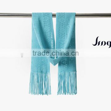 Comfortable and super soft hollow-out blue color acrylic neckerchief with tassels