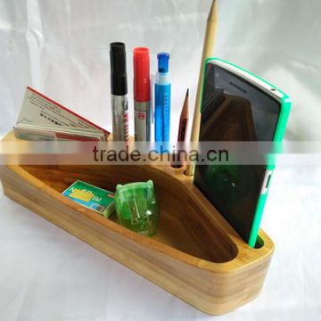 Custom logo bamboo pen holder for desk organizer