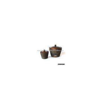 Pot, Mango Wood, With Lid, Decorated With Rope, L