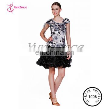 AB011 Manufacturer Classical Performance Wear Latin Costumes For Kids Black And Grey And White
