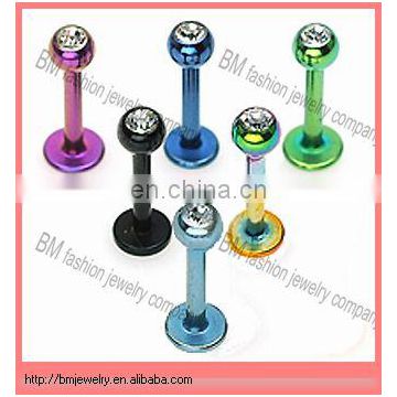 Fashion mutil color titanium plated lip labret ring crystal body piercingjewelry
