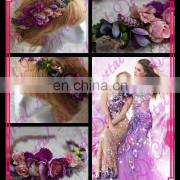 Aidocrystal lilac lavender wedding hair wreath, artificial flower crown hair accessories