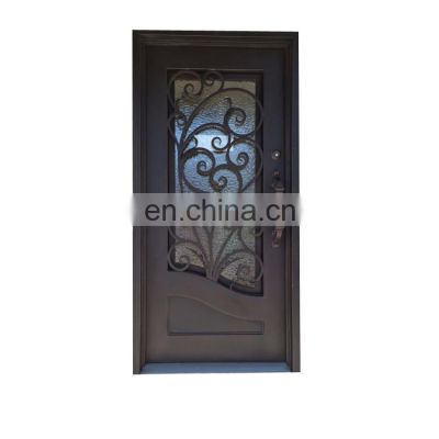 Powder coated finished single leaf design lowes glass wrought iron front doors