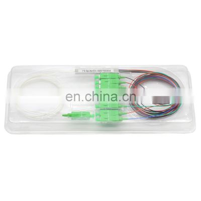 FTTH Optical PLC Splitter 1*8 Fiber Optic Splitter Mini Type Single Mode Steel Tube  with APC Connector