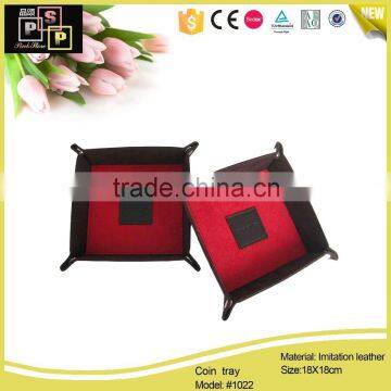 China Supplier Cheap Highend PU Leather Tray, Folding Leather Coin Tray