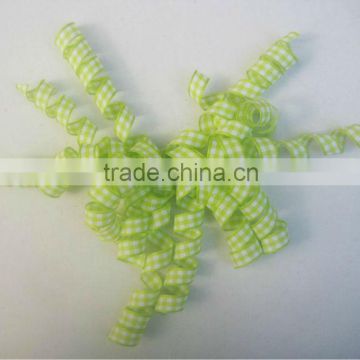 HOT SALE ! Green/ White Tartan Woven Fabric Ribbon Curly Bow, Fabric Ribbon Present Bow
