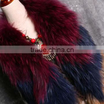 Factory Direct Sale Three Contrast Color Women's Knitted Raccoon Fur Vest Sleeveless
