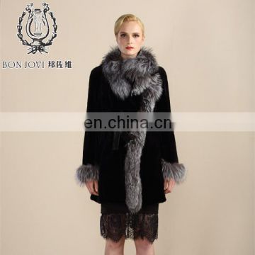 Wonderful Design Ladies Mink Fur Jacket Silver Fox Fur Hood Coat Sexy Mink Cashmere Fur Garment