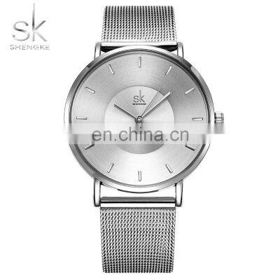 SHENGKE Sliver Minimalist Style Wristwatch Chinese Wholesale Quartz Handwatchs Women and Men Dropshipping Wacths K0059L