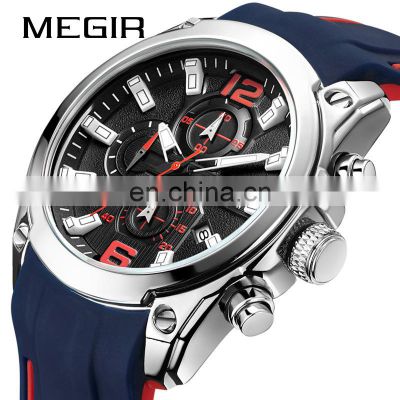 MEGIR 2063 Men Blue Sport Watches for Men Top Brand Luxury Chronograph Man Watch Military Quartz Clocks Relogio Masculino