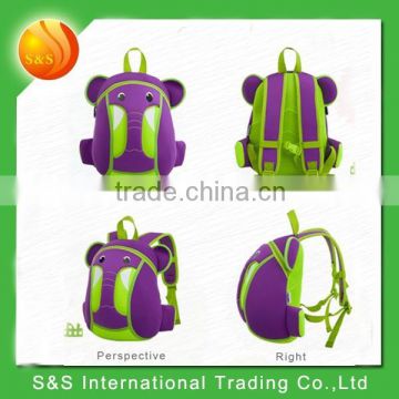 Lovely design soft neoprene purple elepant child school bag