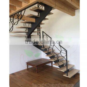 bespoke centre spine steel structure curved stairs with wood tread