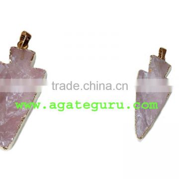 Rose Quartz Eletroplated arrowhead pendant : Wholesaler Manufacturer