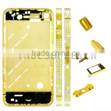 For Apple iPhone 4 CZ Diamond Middle Plate Housing Faceplate Gold
