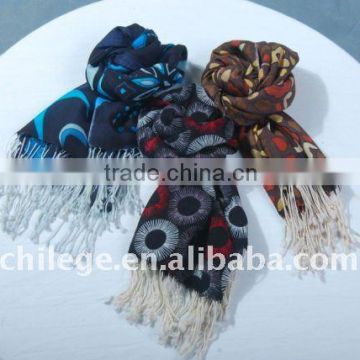wholesale fashion wool printed scarf with fringe woolen printed scarf shawl pashmina high quality wool neck scarves poncho bulk