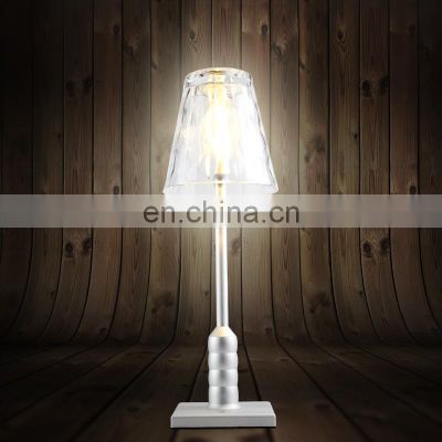 luxury modern style LED Dimmable Cordless glass shade table lamps rechargeable aluminum desk lamp