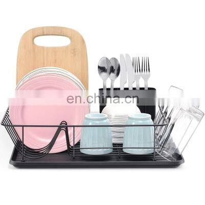 Dish Rack with Cutlery Holder Removable Drip Tray Cup Holder, Compact Kitchen Dish Drainer for Countertop