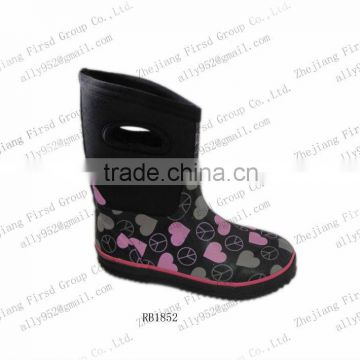 2013 lovely black neoprene rubber rain boots for kids