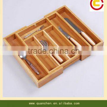 Extra large expandable bamboo cutlery tray